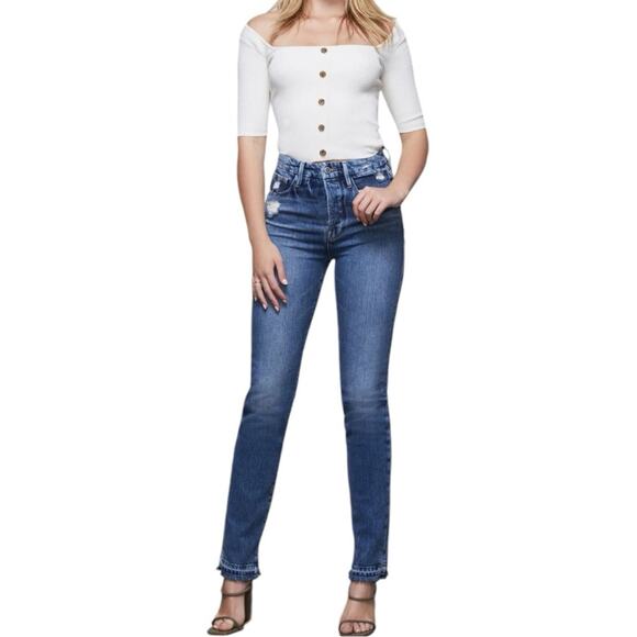 NWT Good American Good Boy Double Slit Blue Jeans Size 8/29 Retail $149 - Picture 1 of 6